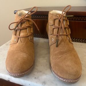 Tom’s Tan Suede Ankle Wedge Boots